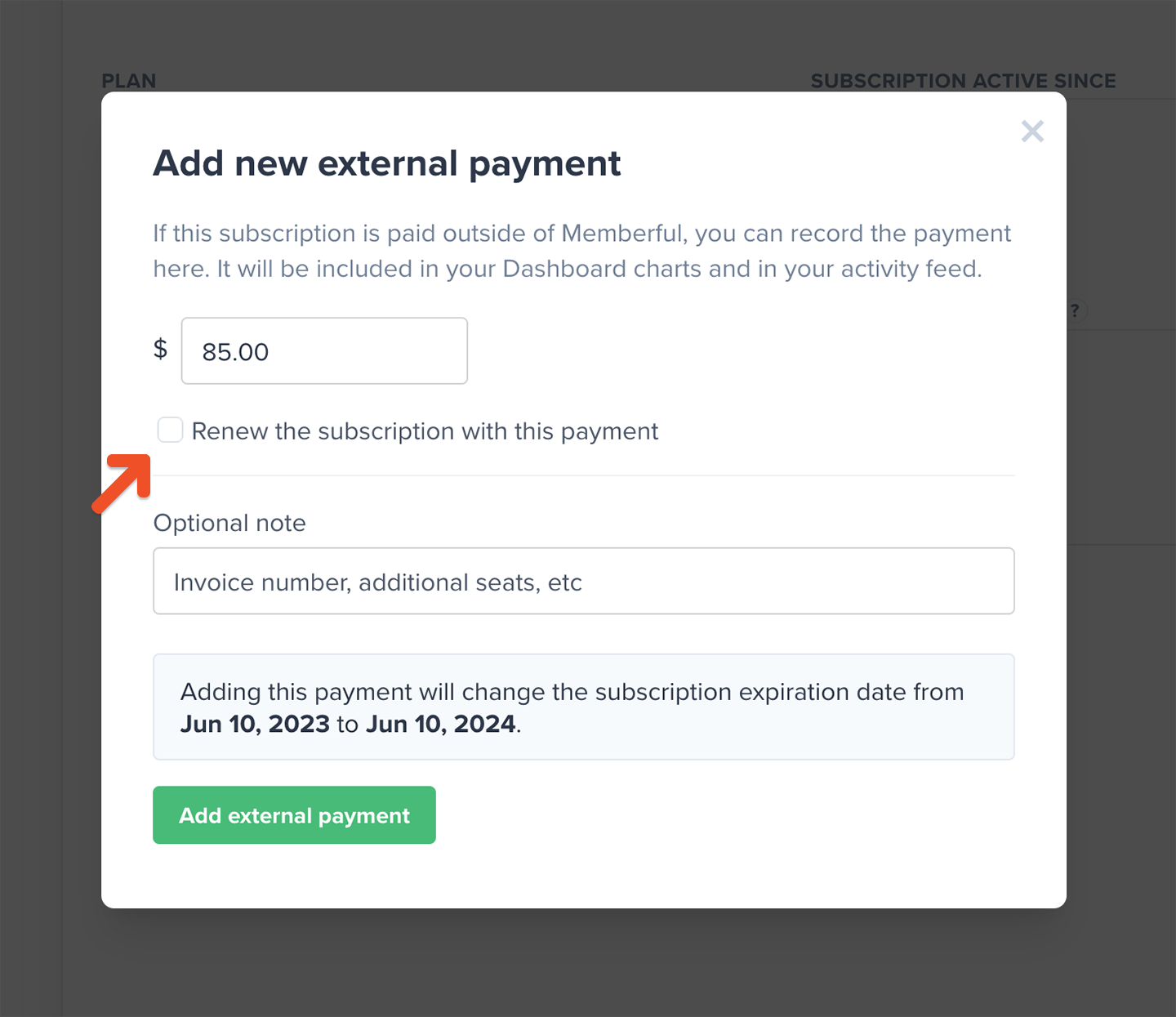 Adding an external payment