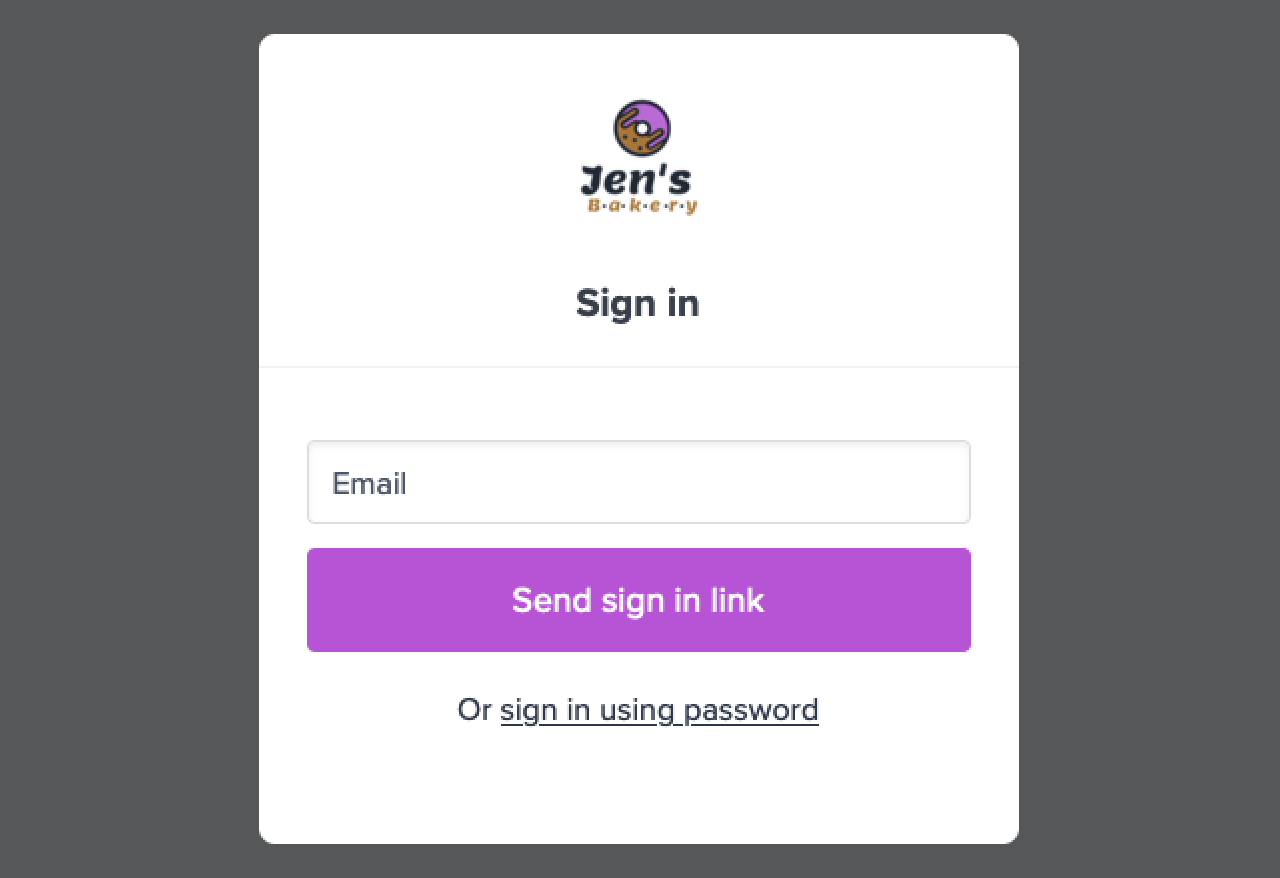 A screenshot of a passwordless send sign in link form inside the Memberful overlay user interface