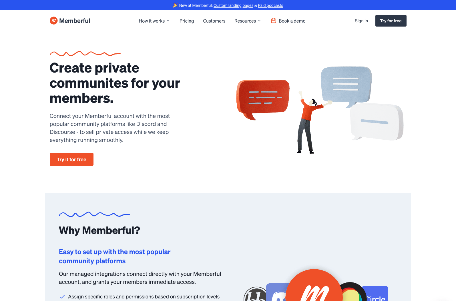 Memberful 'Communities' page screenshot 2021