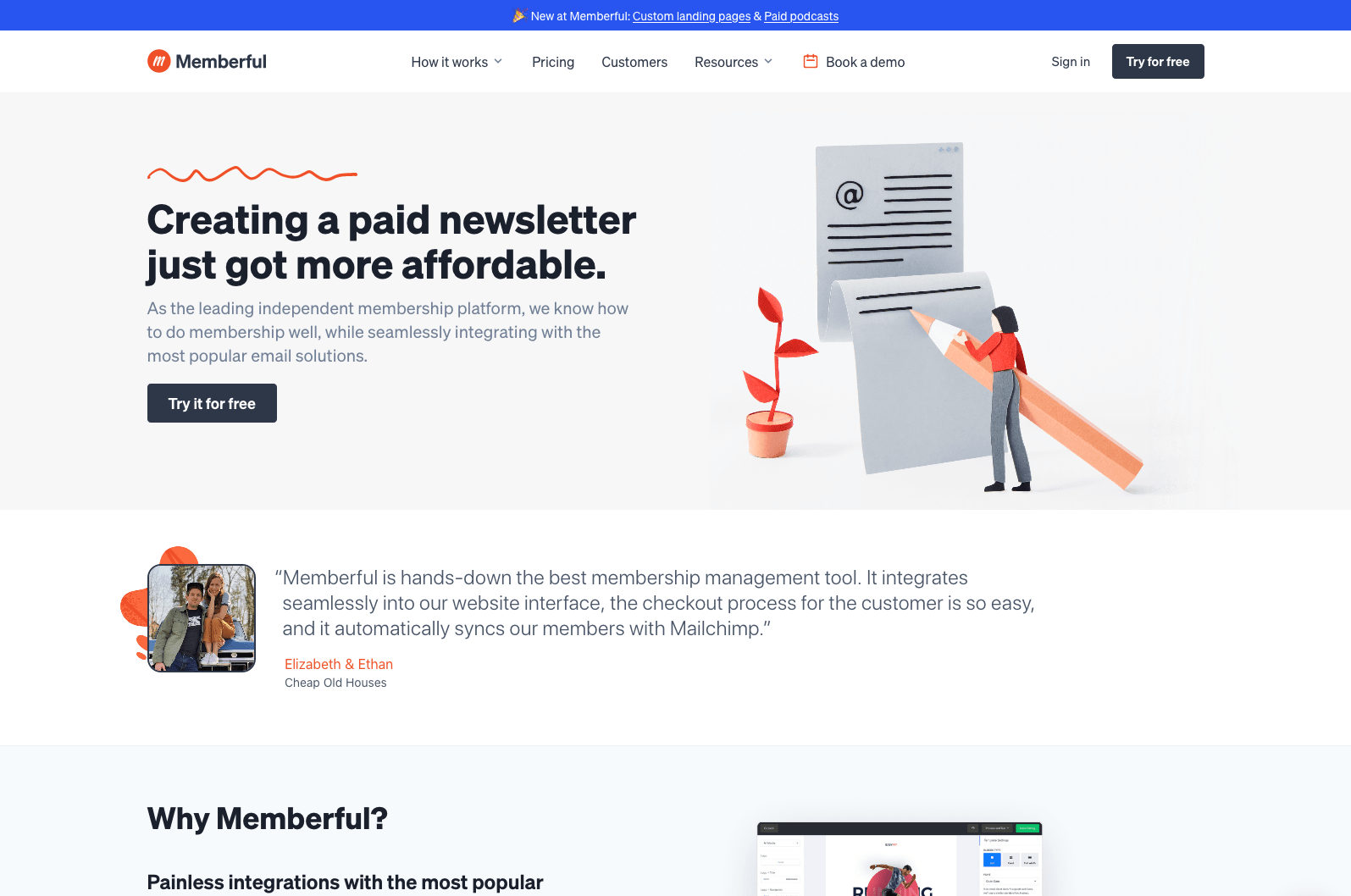 Memberful 'Newsletters' page screenshot 2021