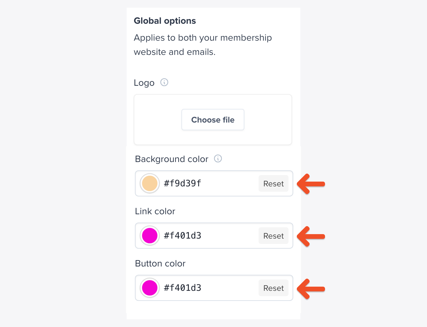 Reset colors to default
