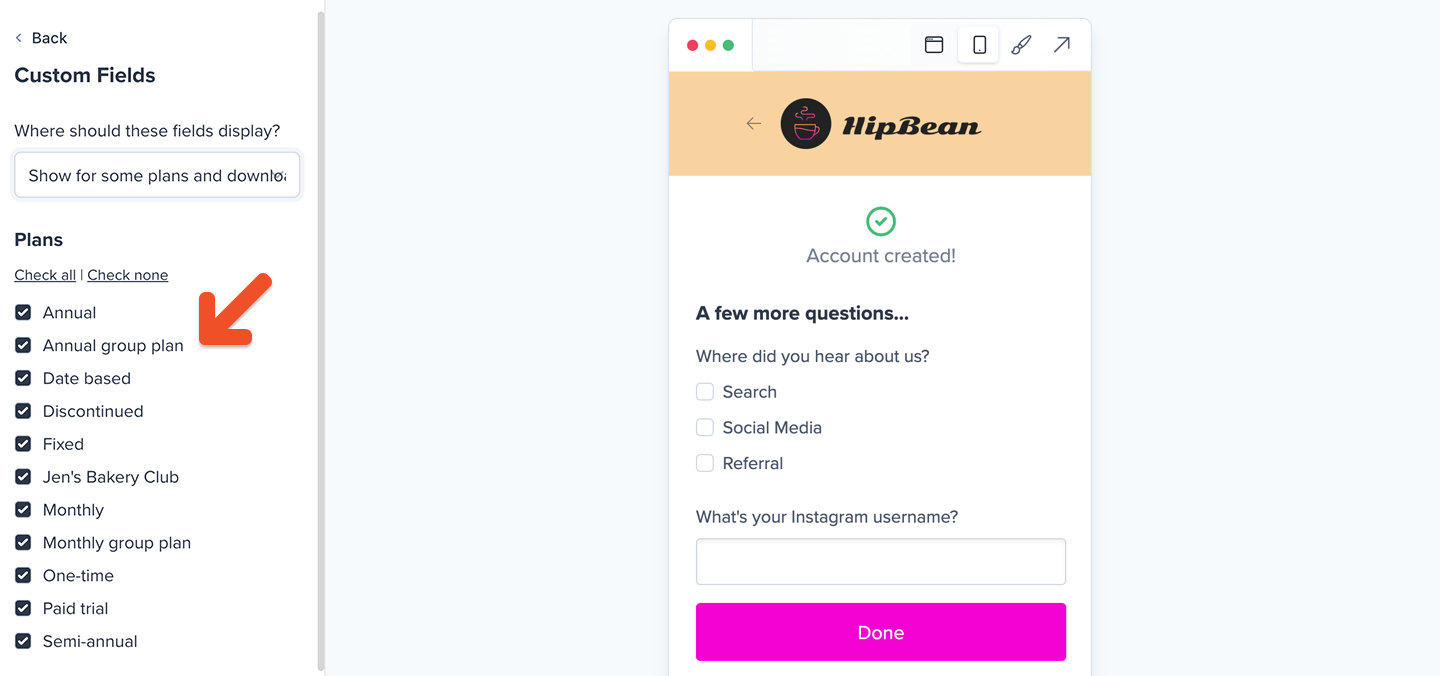 Custom fields on select Plans and Downloads