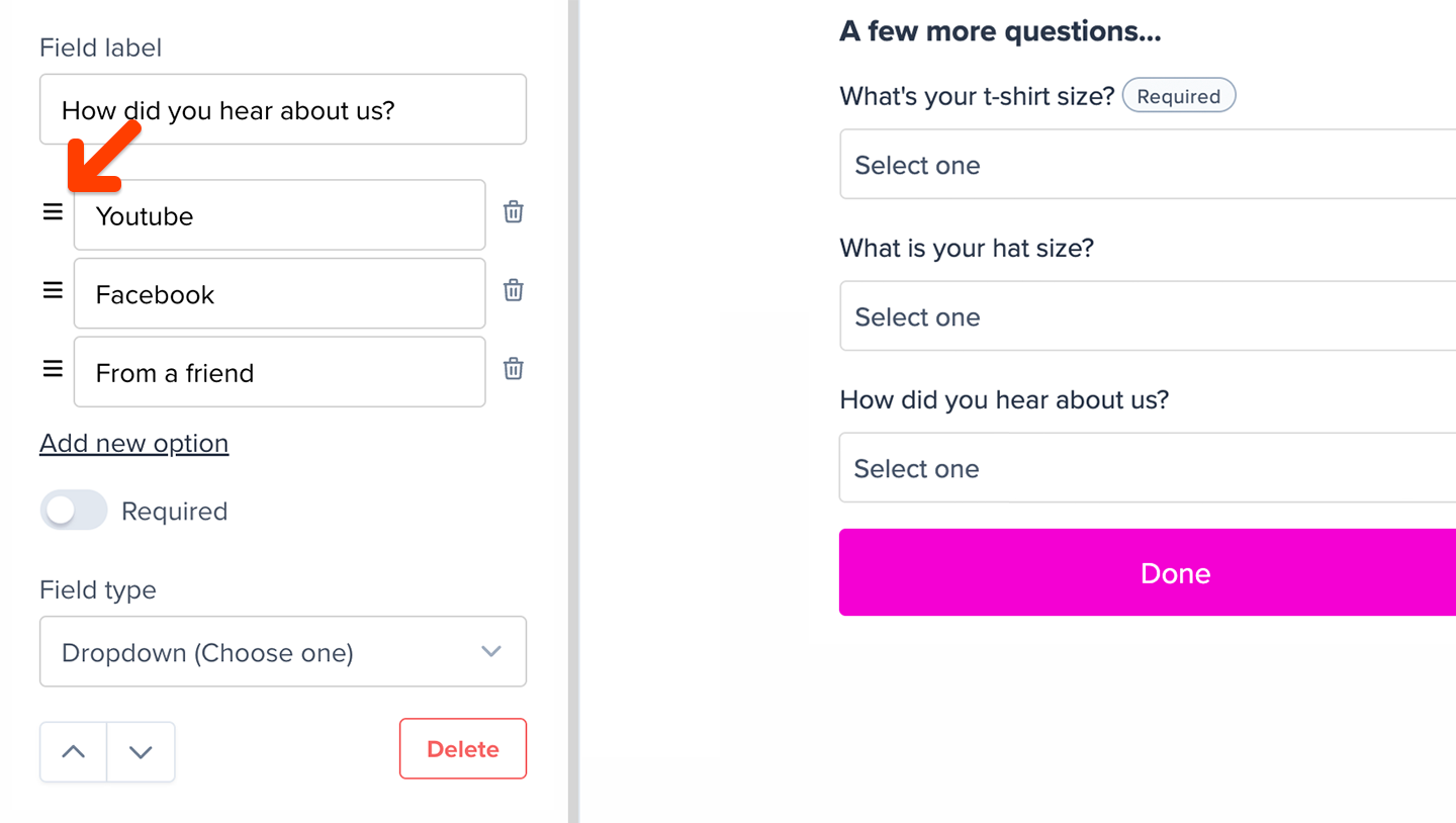 Reorder options