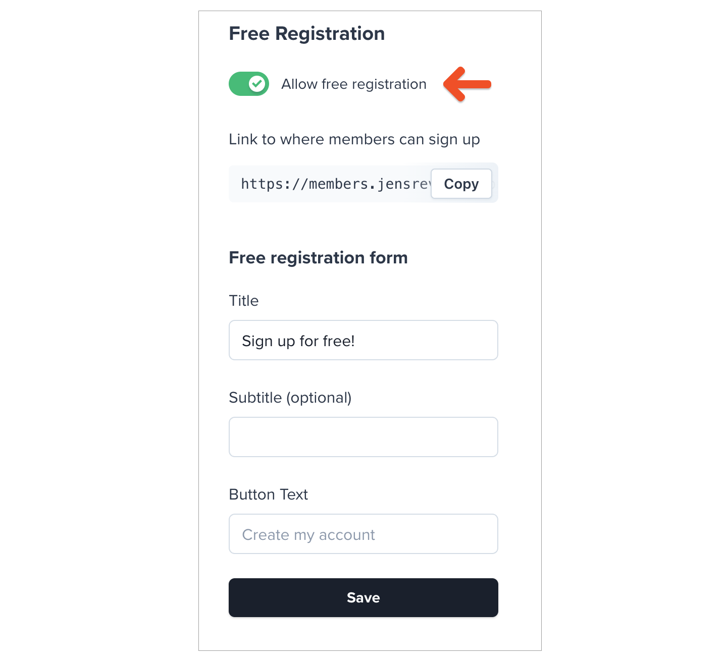 Free registration toggle