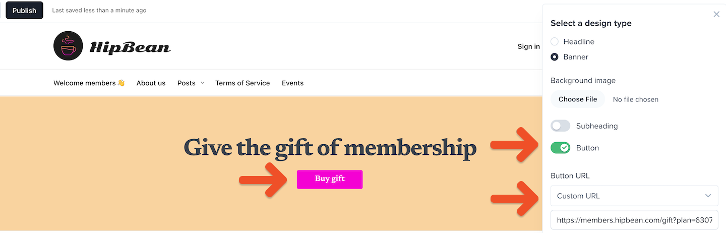 Add a gift button to a page