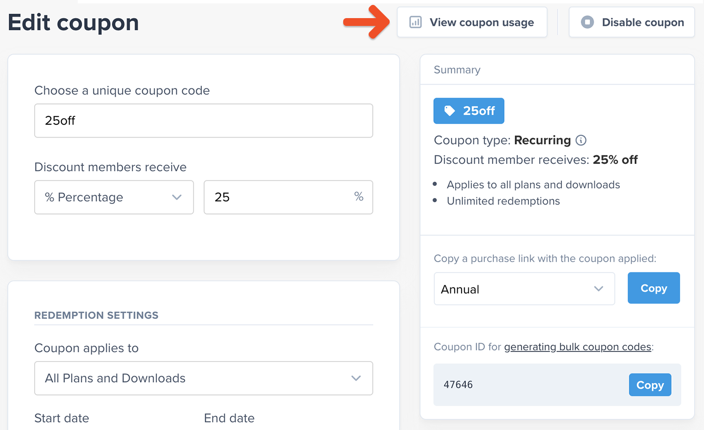 Access coupon usage