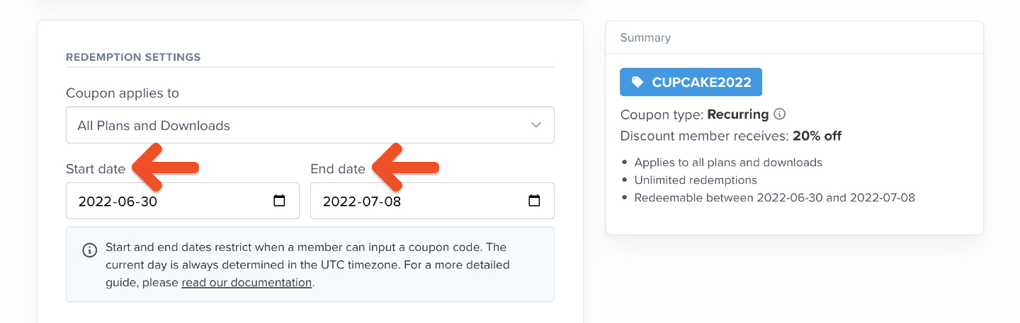 Coupon start and end dates