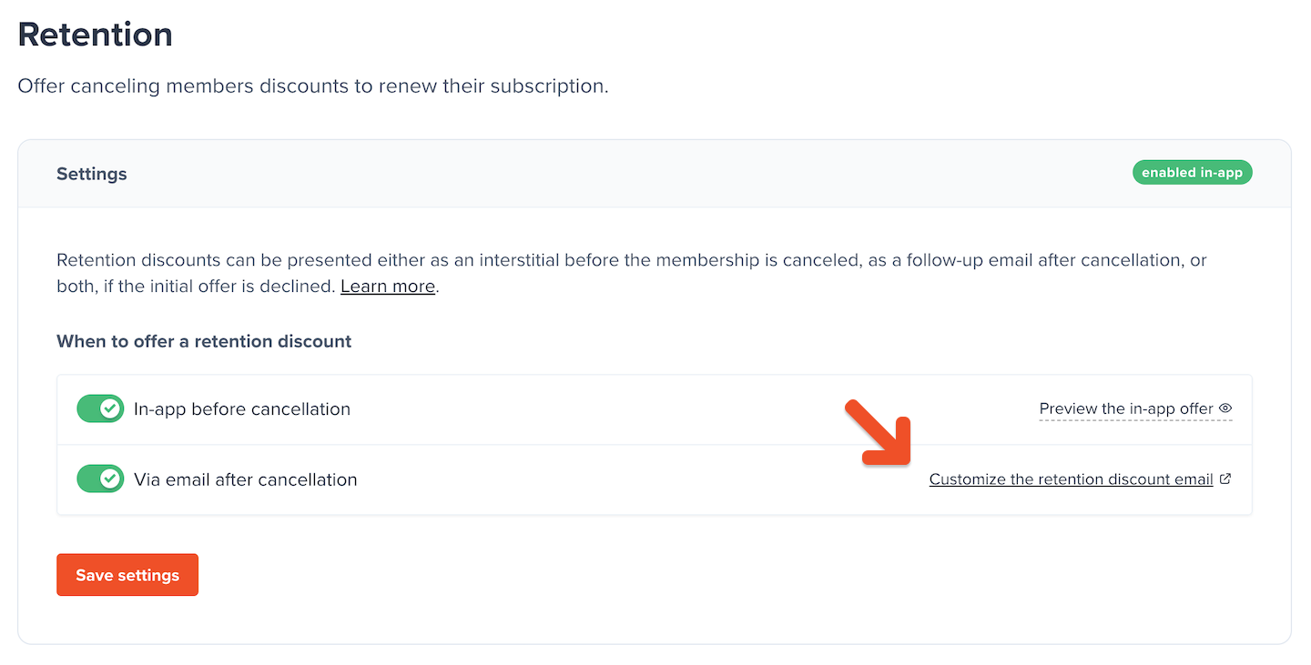 Retention discount email link