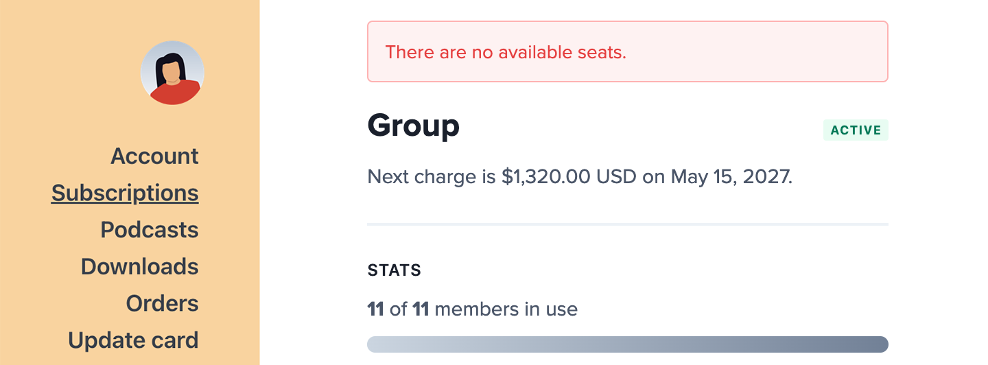 No available seats error message