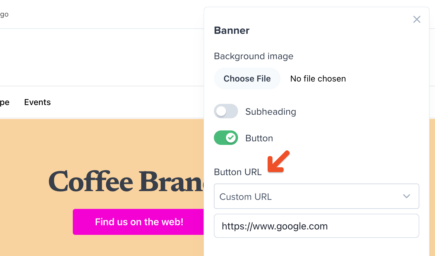 Custom banner button URL