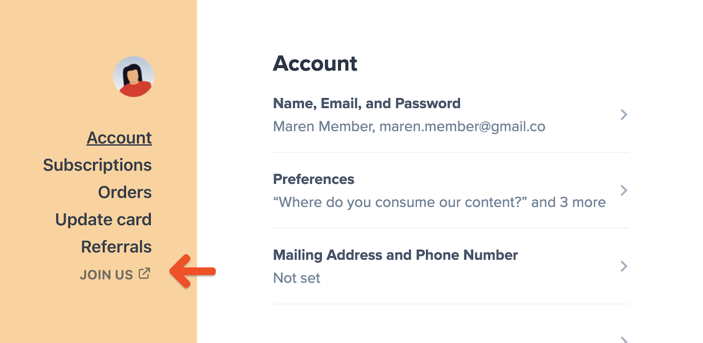 Navigation label in member account area