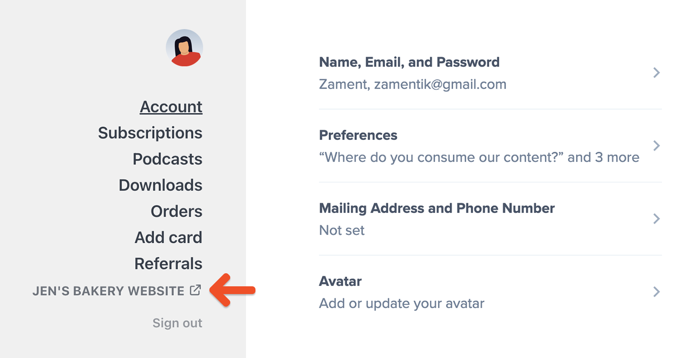 Navigation label in member account area