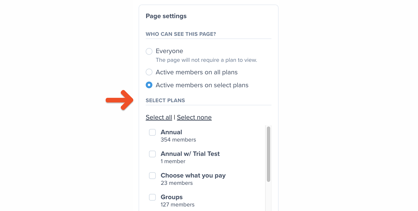 Page audience — select Plans