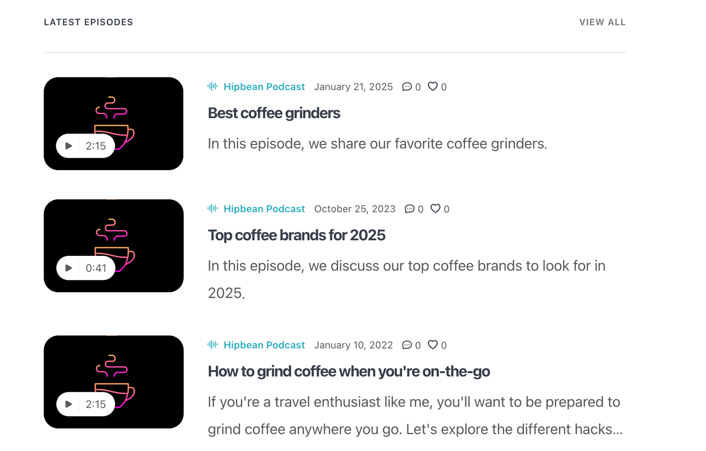 Podcast episodes block