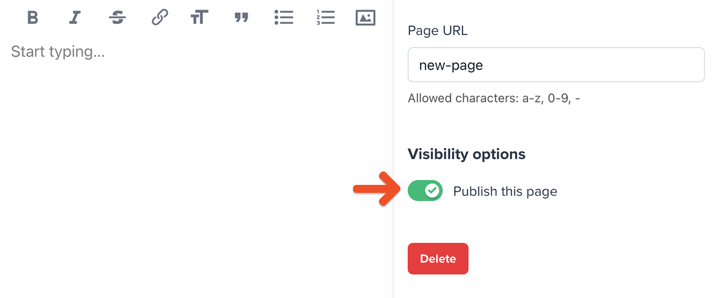 Publish page via page settings