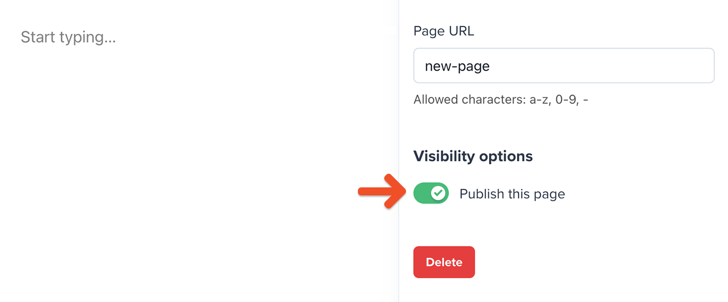 Publish page via page settings