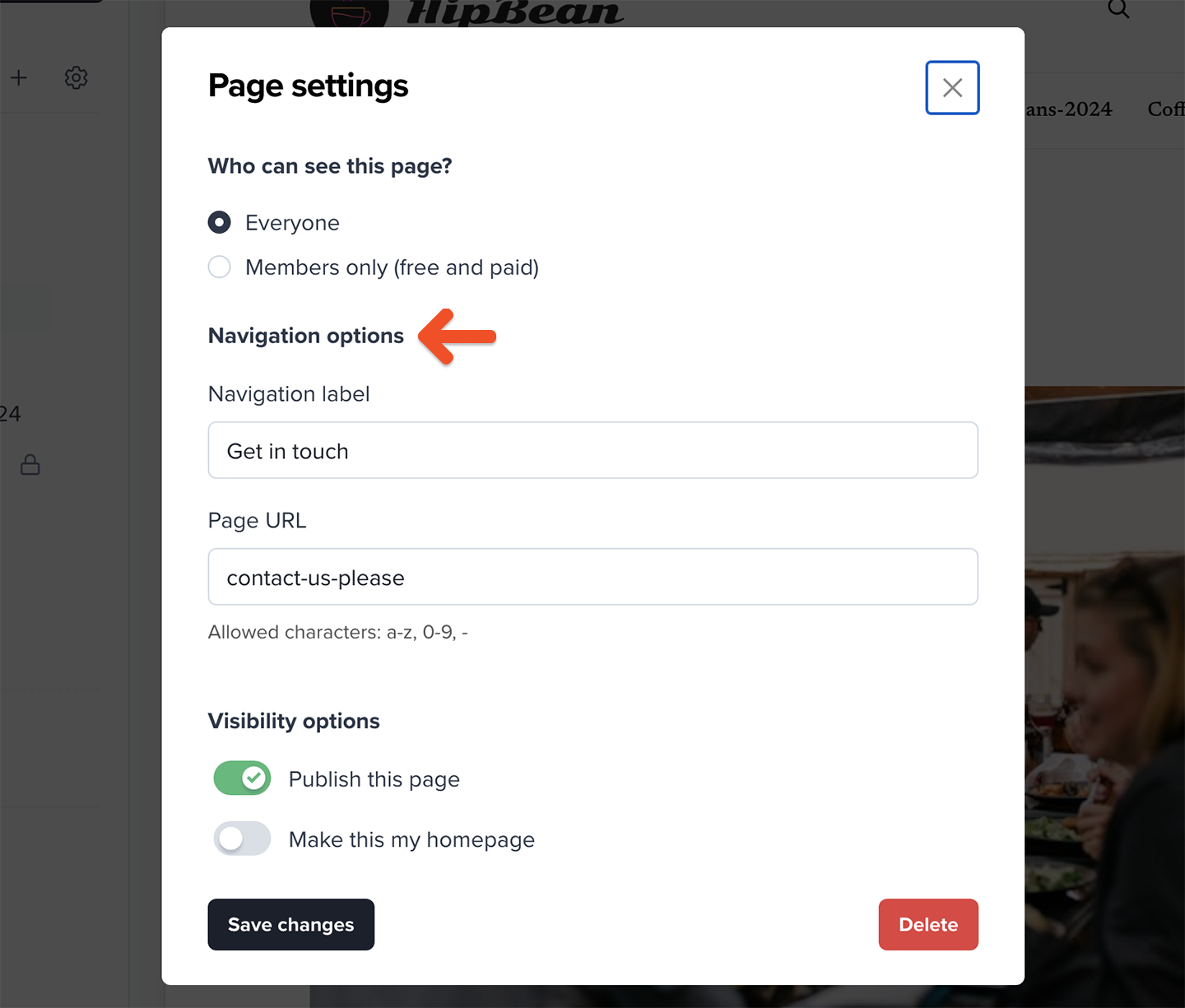 Edit navigation links