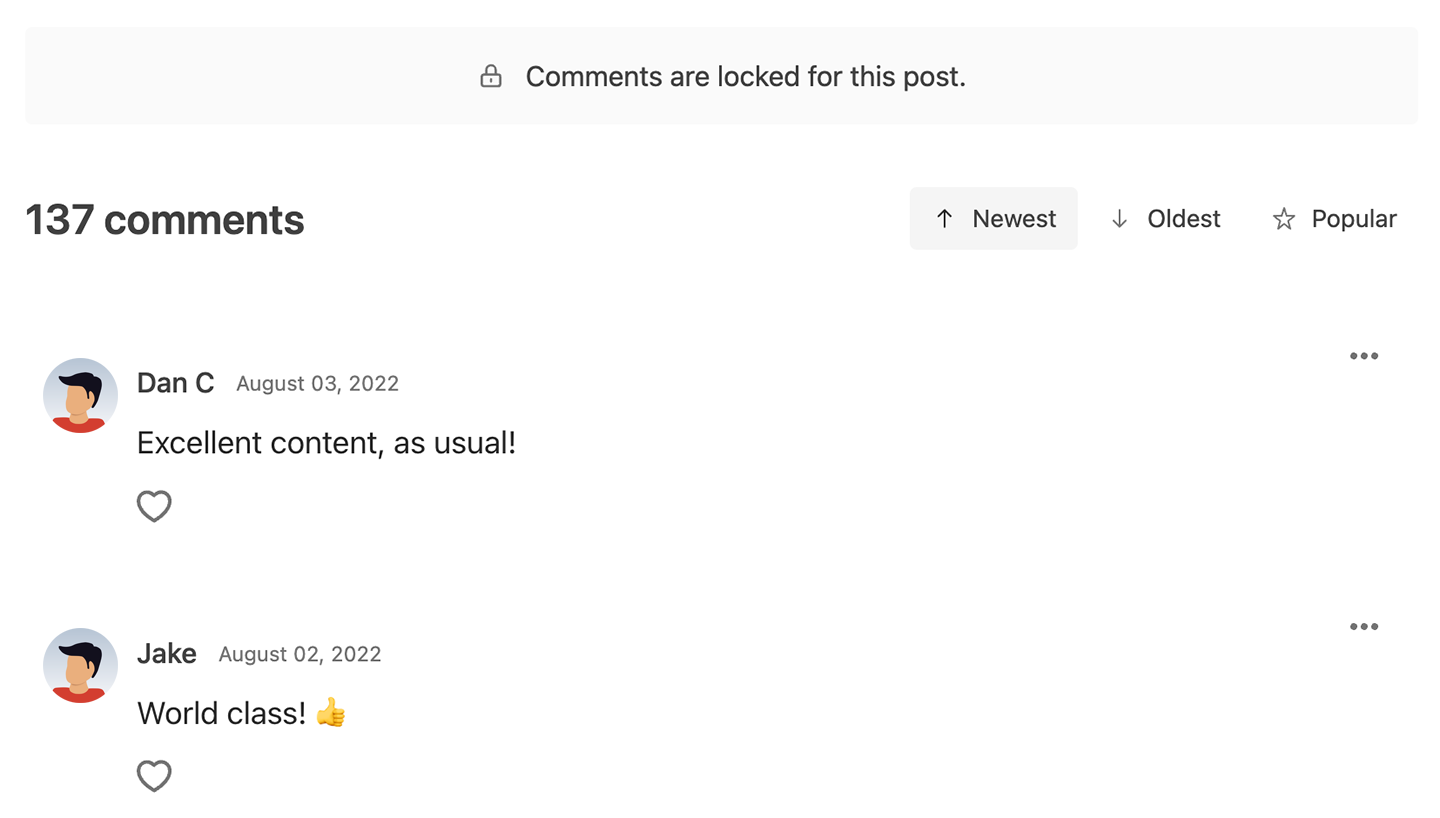 Locked comments & likes