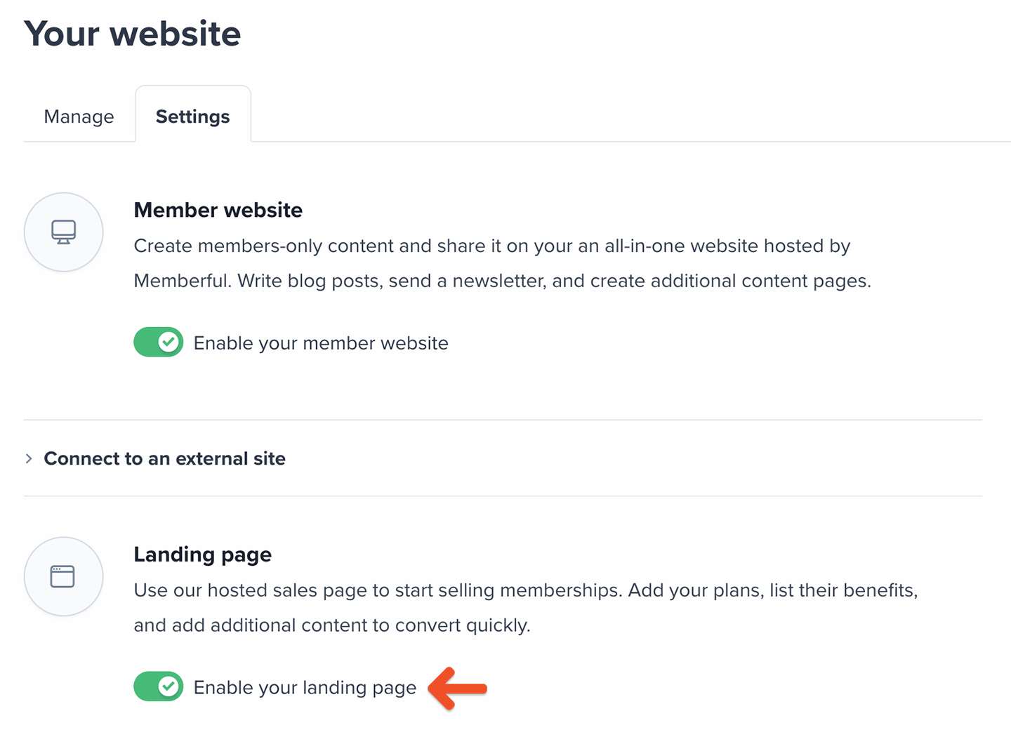 Enable landing page