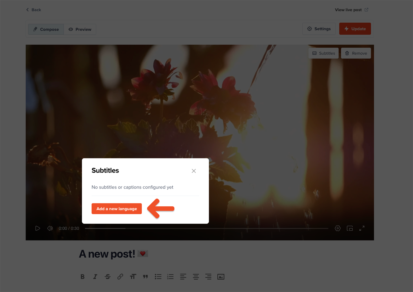 Add subtitle button