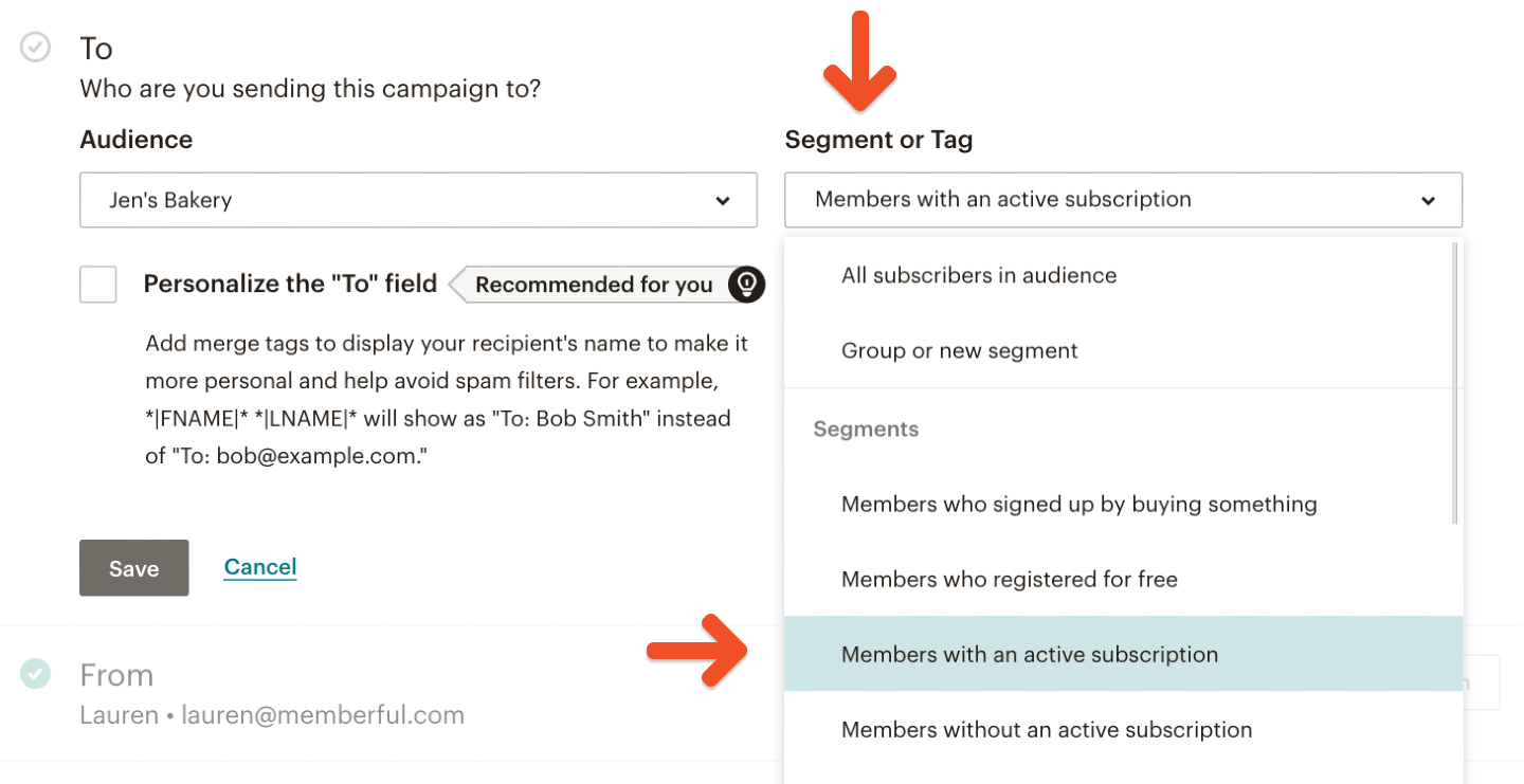 Targeting Memberful paid subscribers in Mailchimp