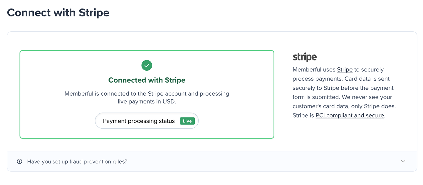 Connected to Stripe