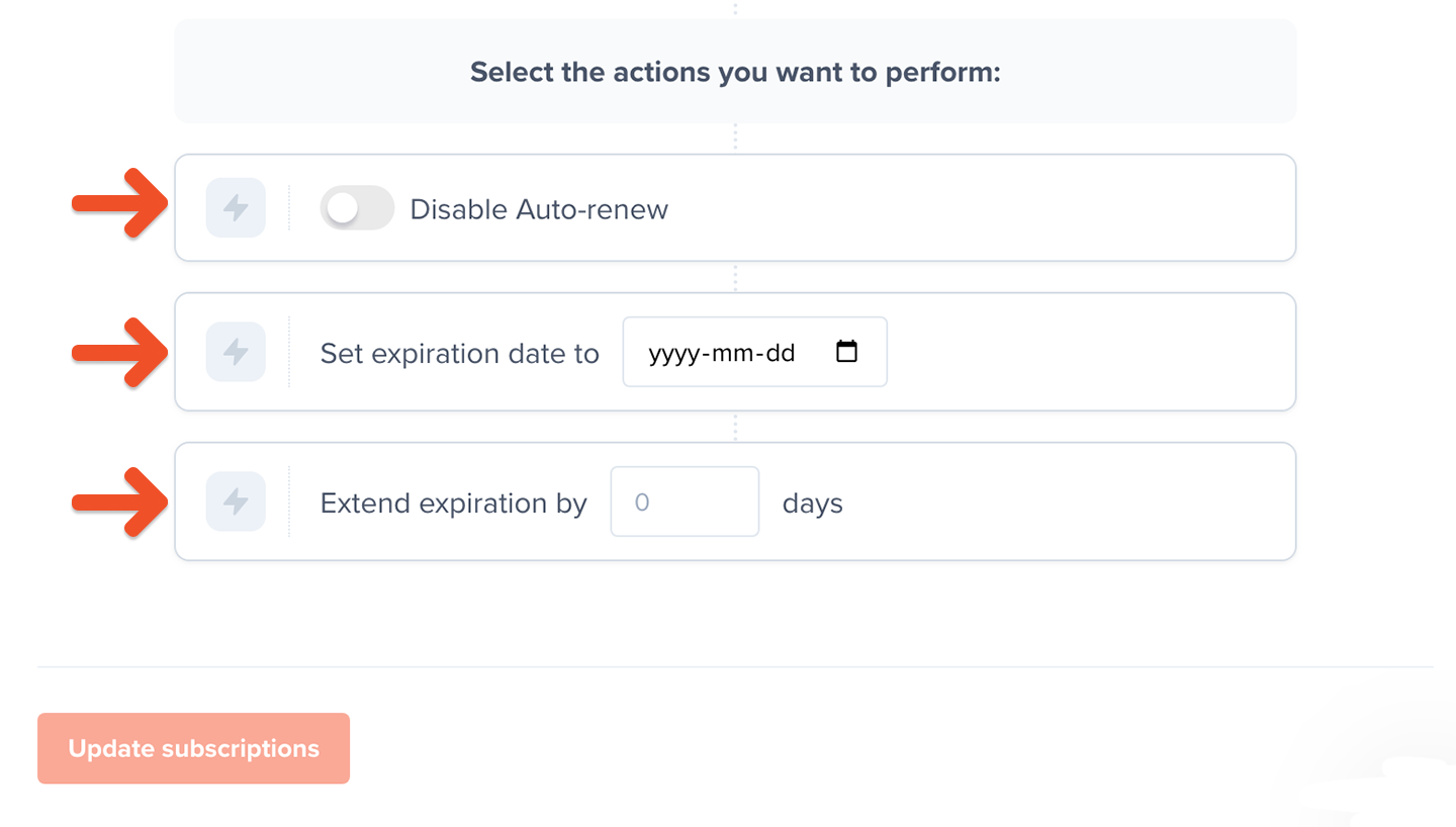 Select actions list