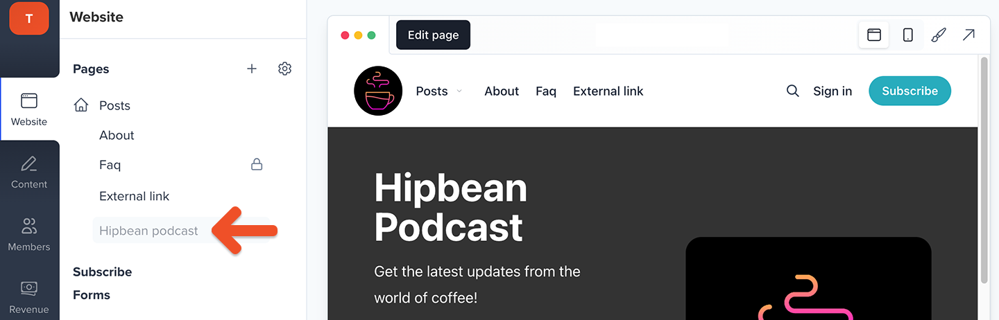 Edit podcast page