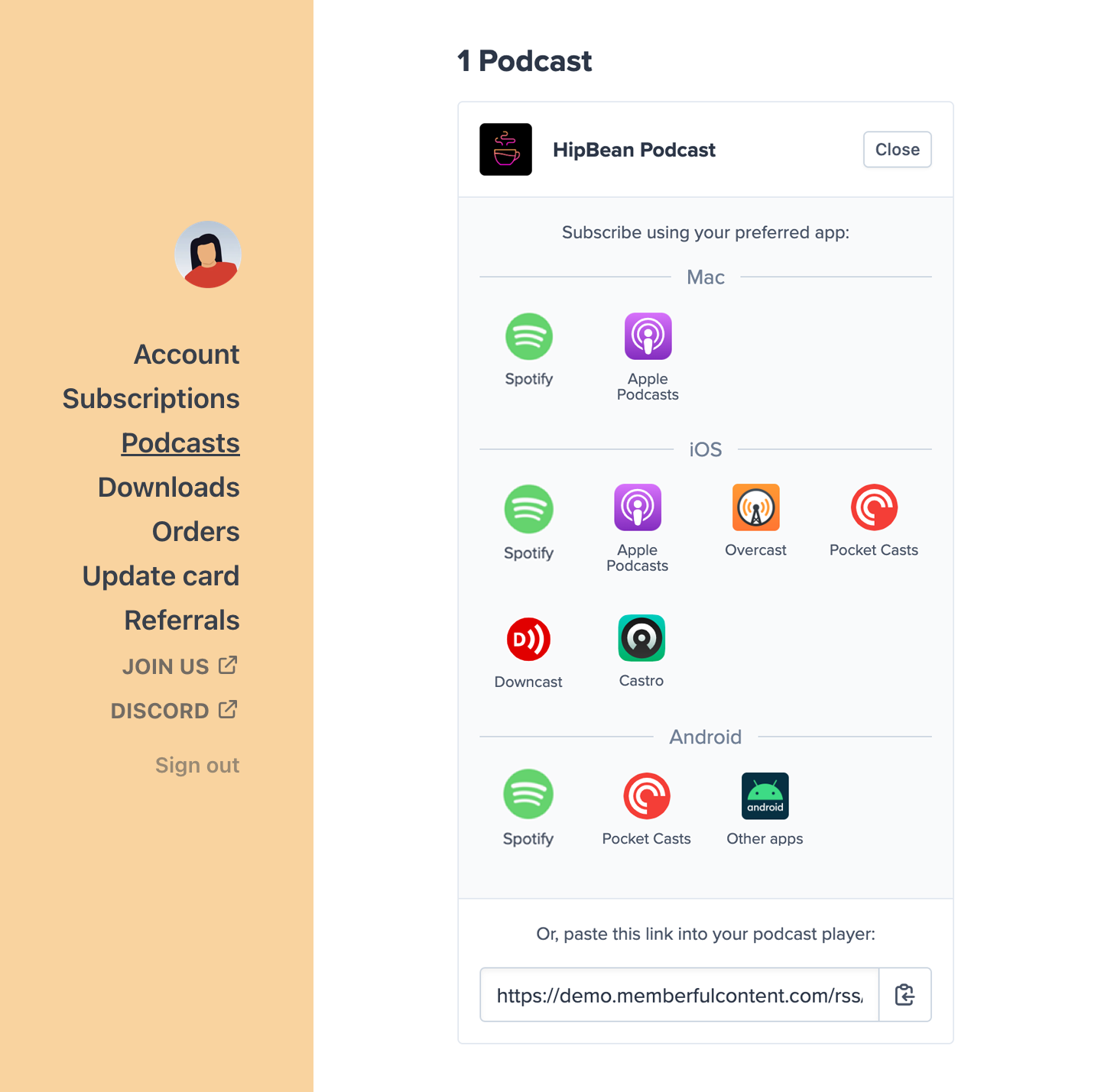Access podcasts