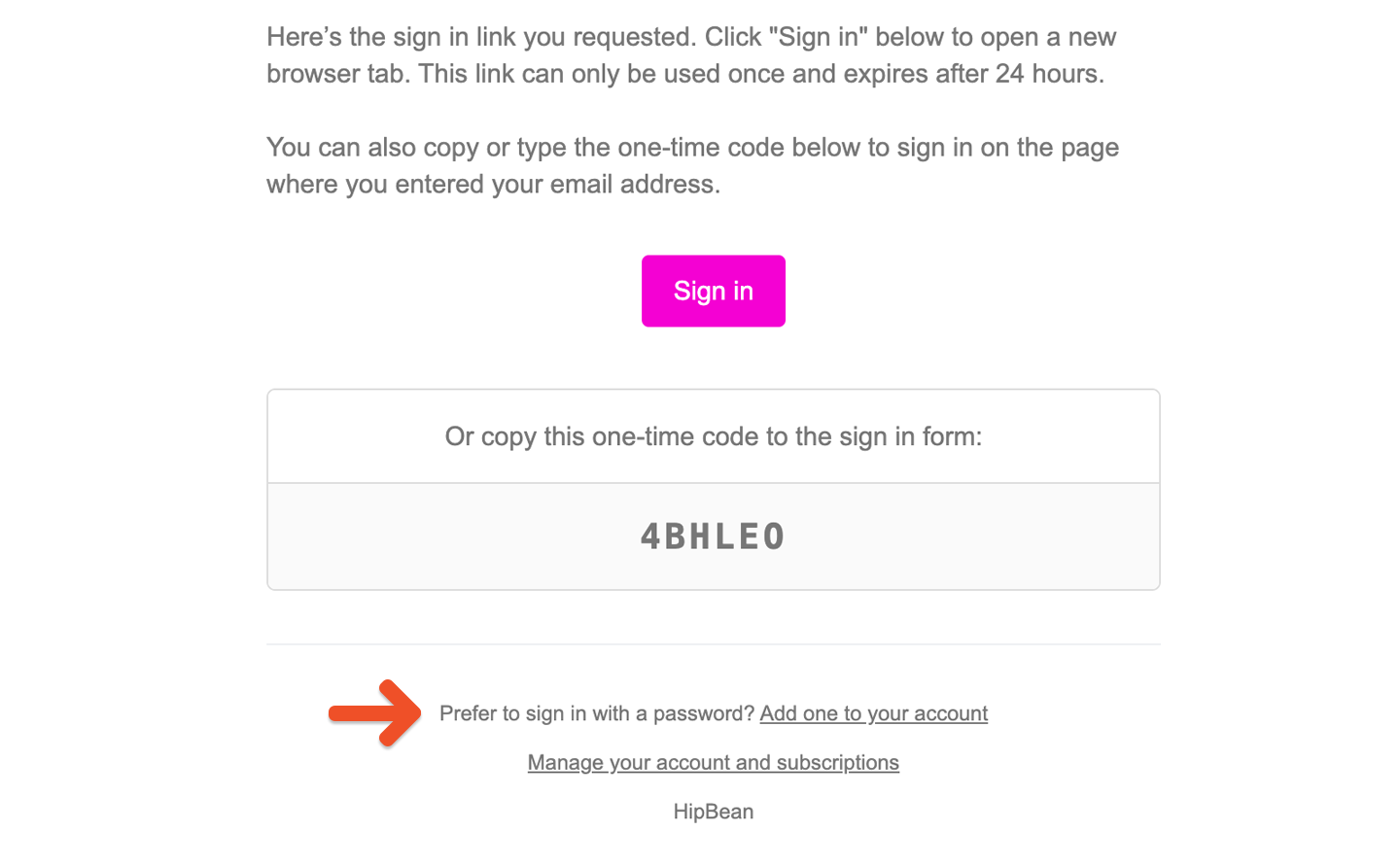 Create password from sign-in email