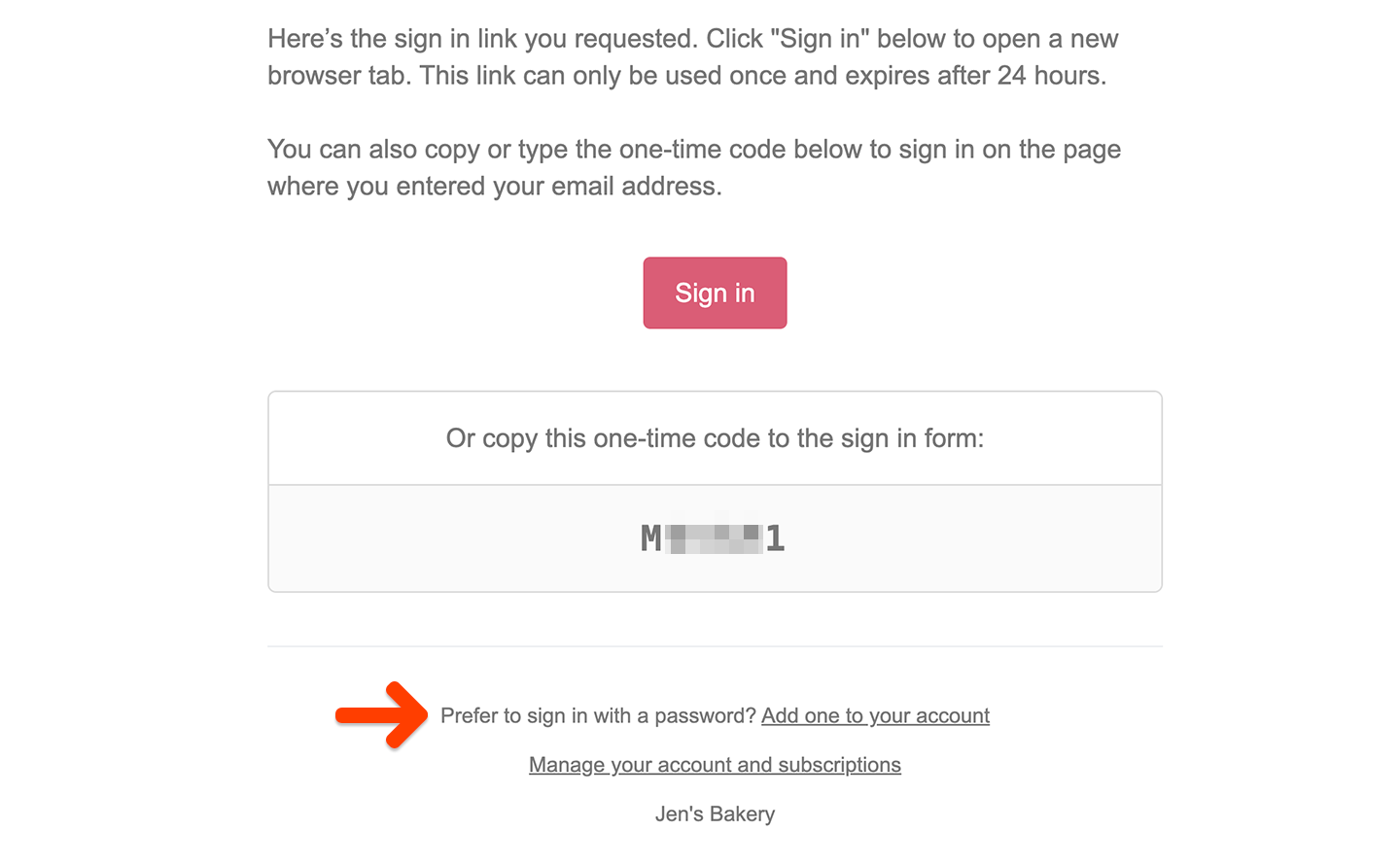 Create password from sign-in email