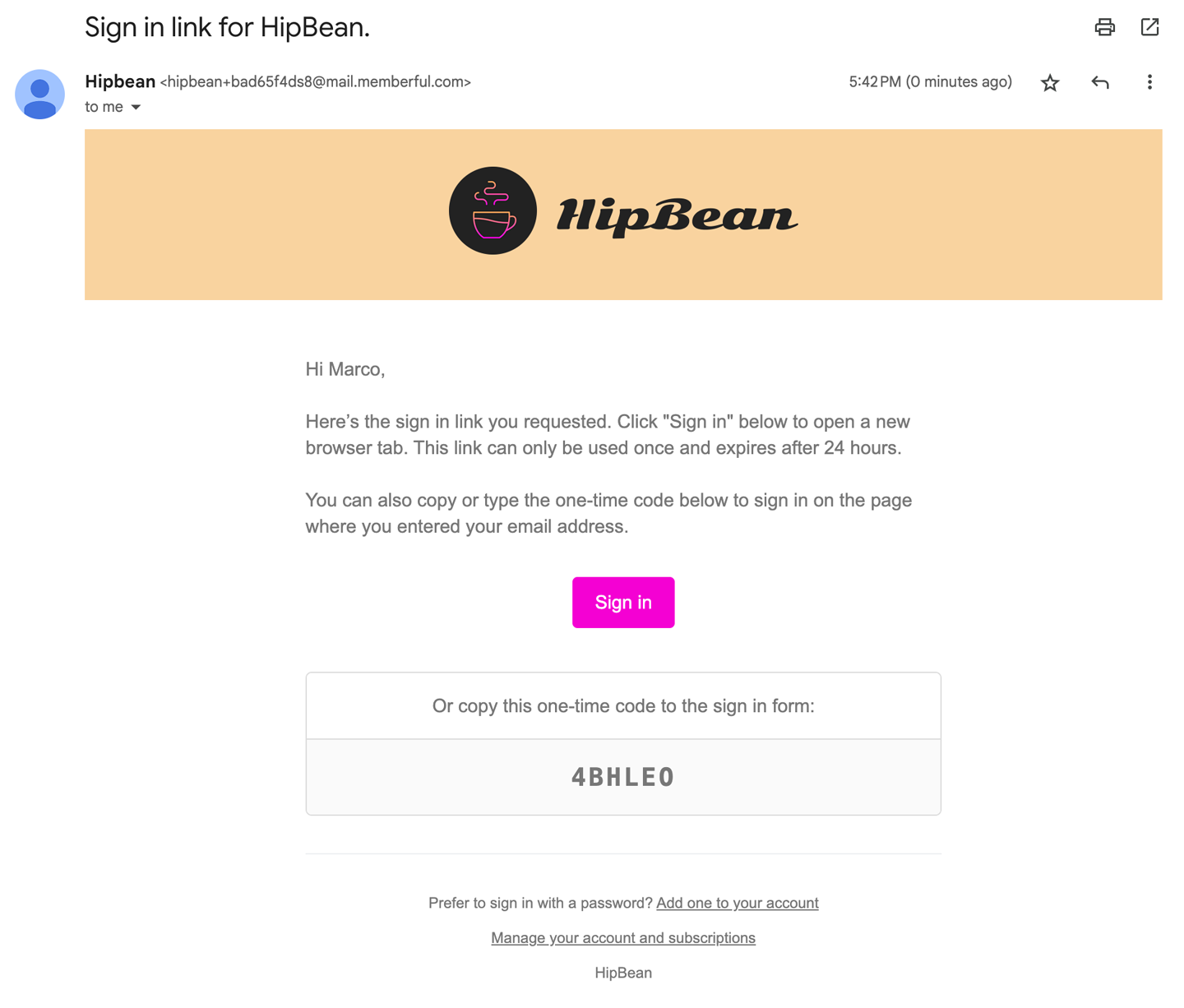 Sign in email