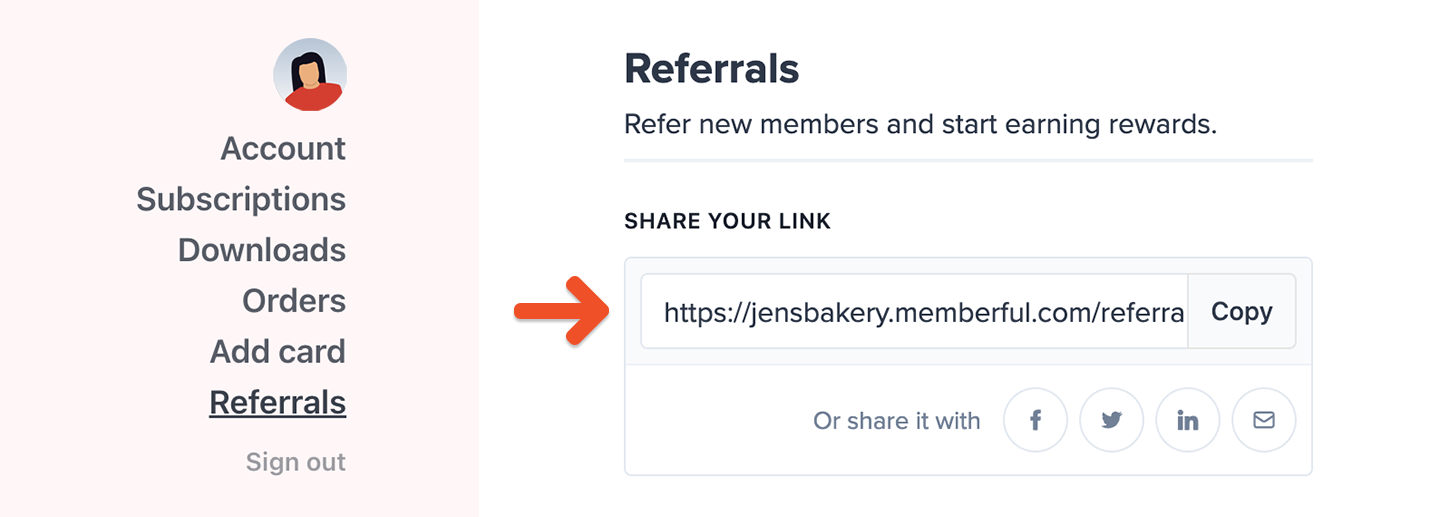 Members can copy their referral link