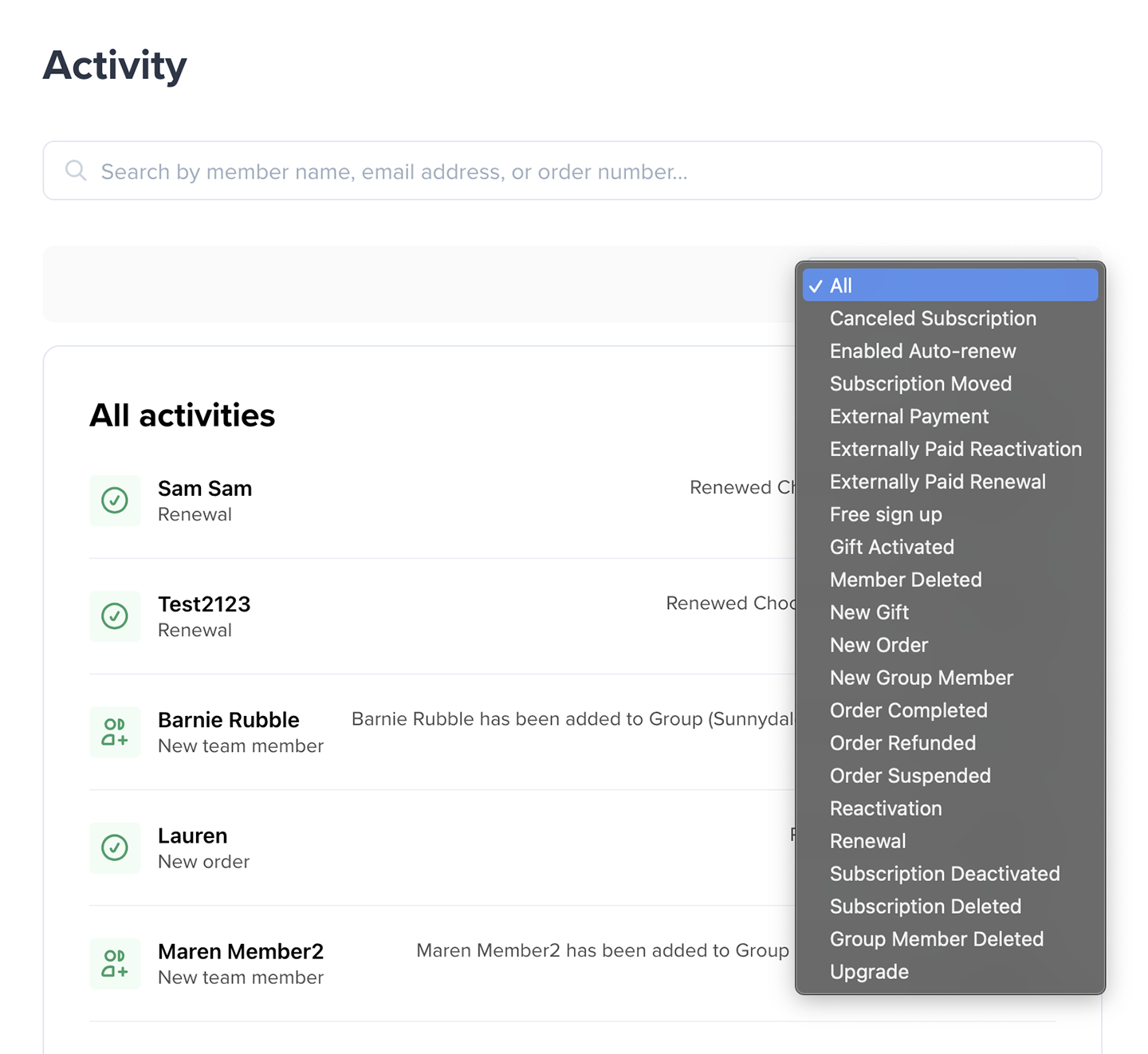 Activity tab