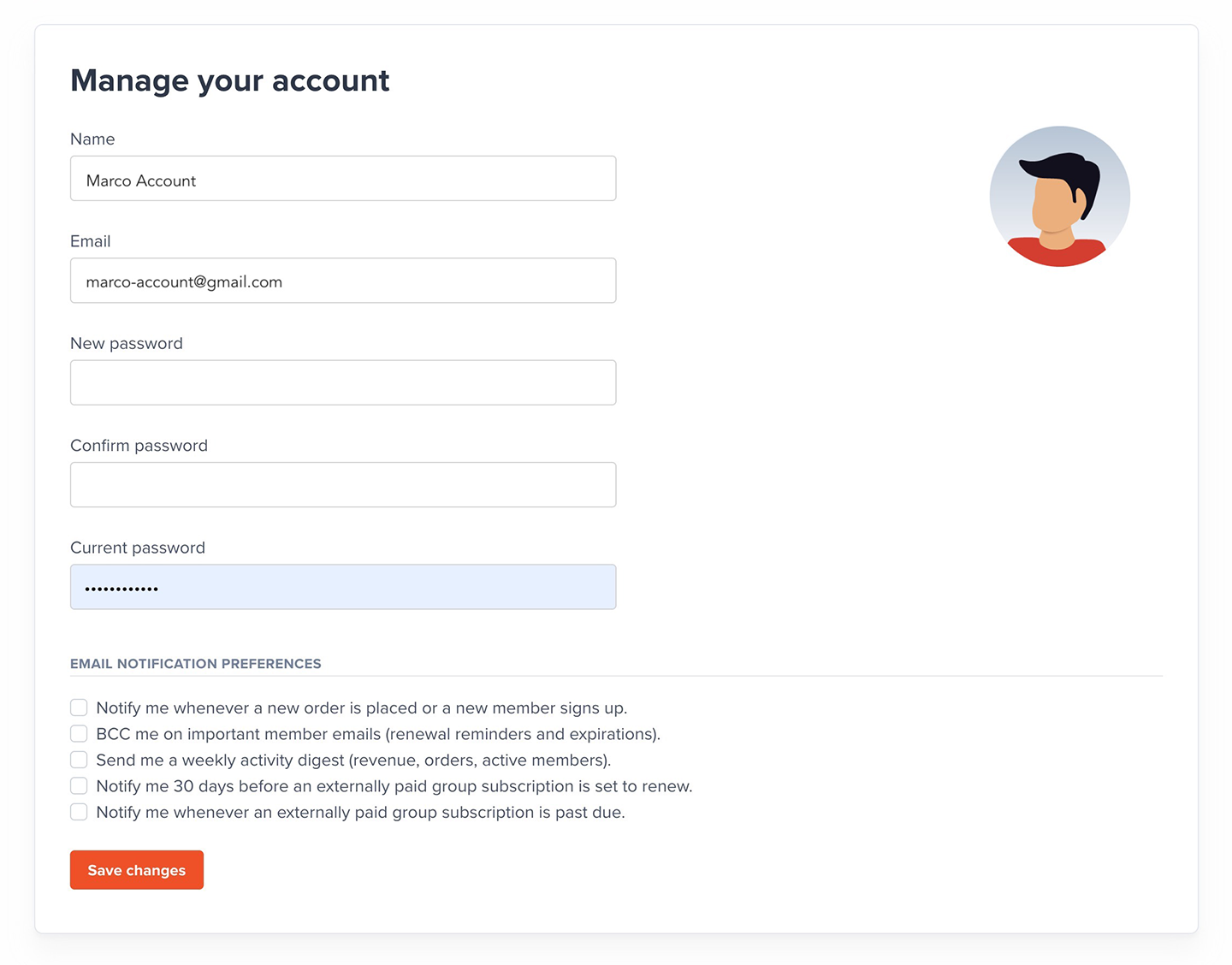 Manage Account tab
