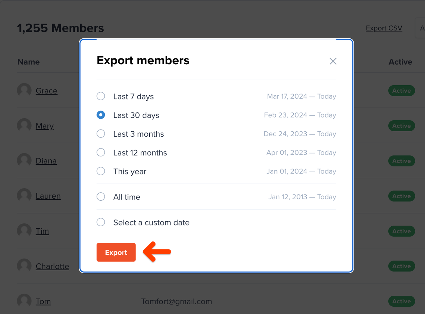 Member export date range