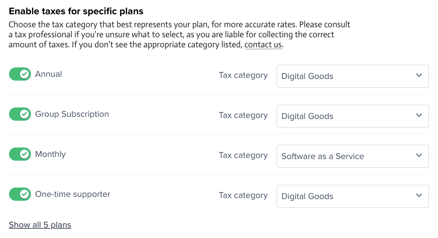 Select which Plans to tax