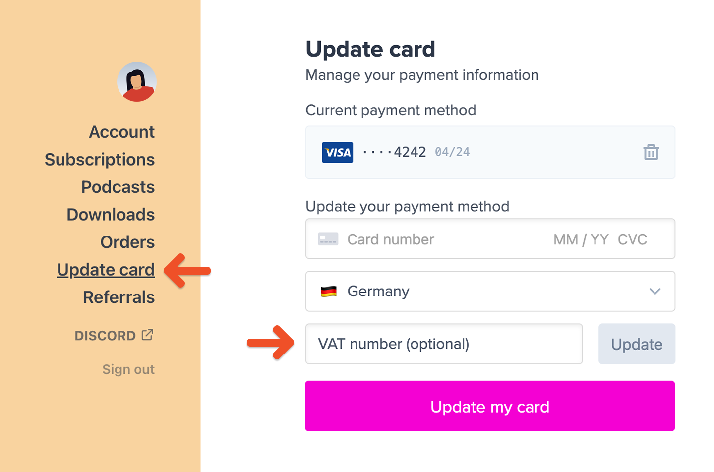 Update Tax or VAT number