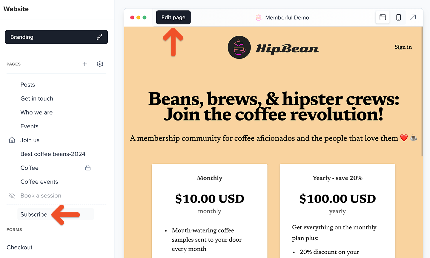 A custom subscribe page page