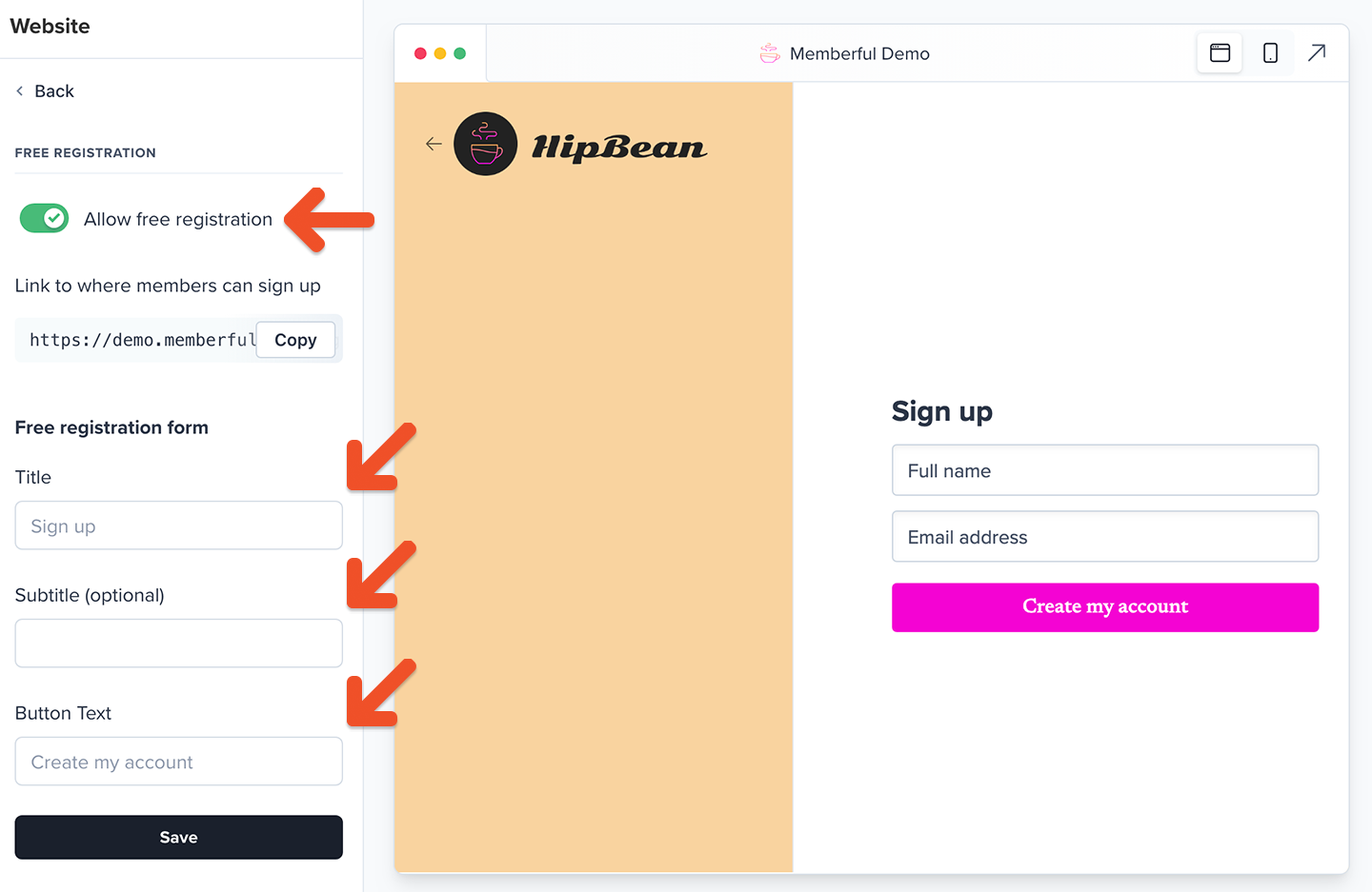 Free registration toggle
