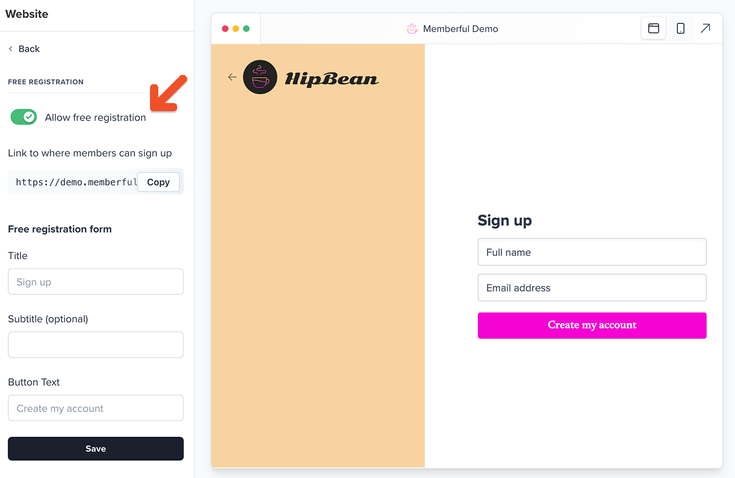 Free registration toggle