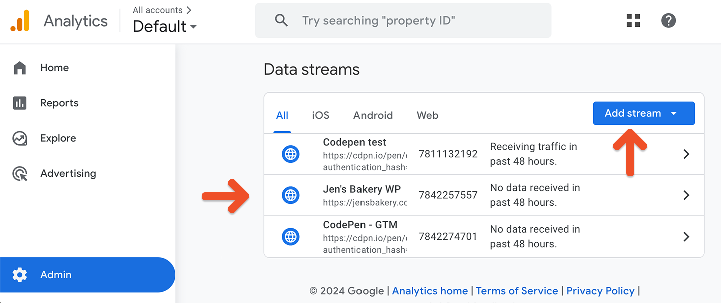 Add or select data stream