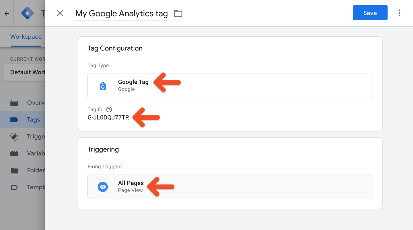 GTM tag configuration for Google Analytics