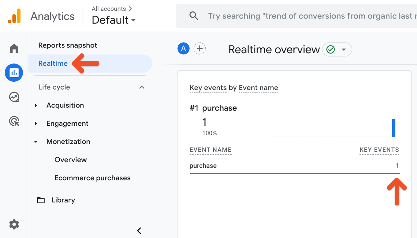 Purchase event in Realtime view