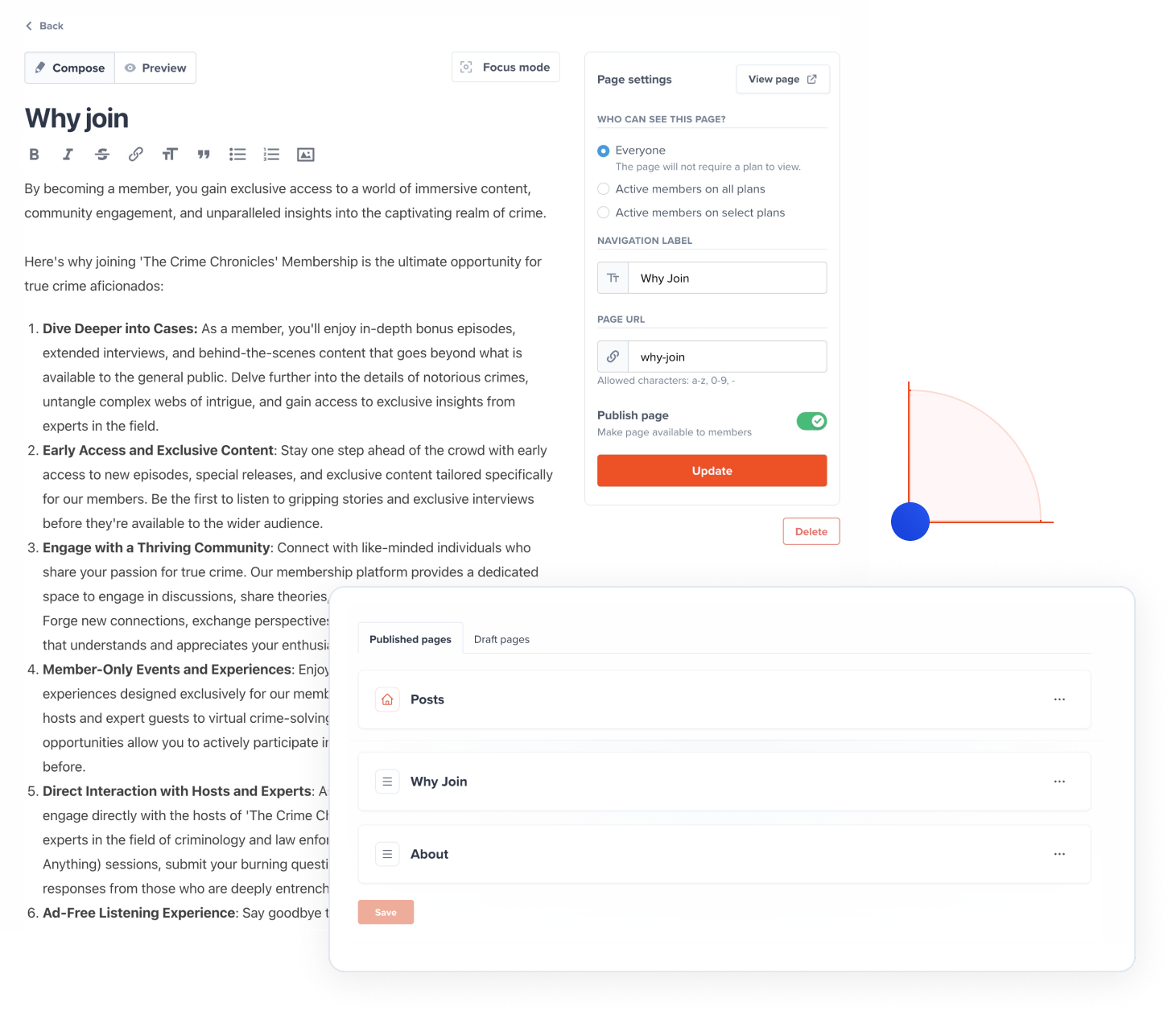Memberful's content and page editor