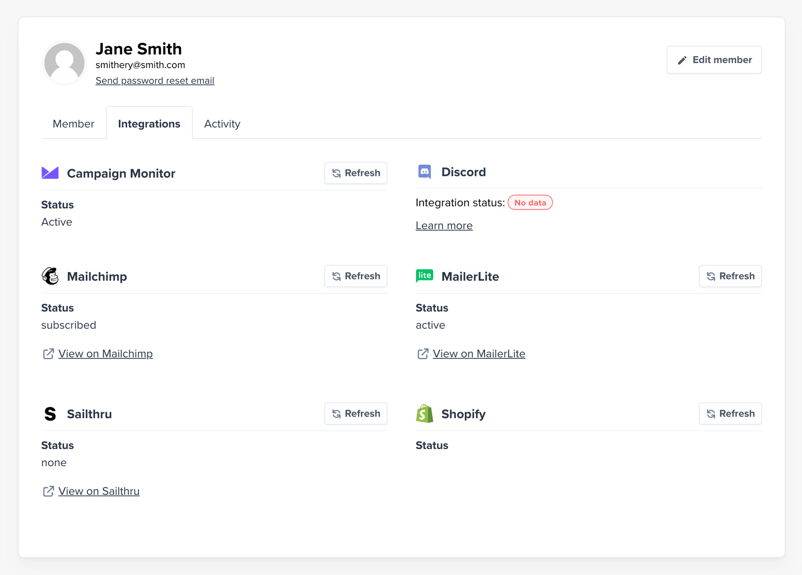 Member integration statuses