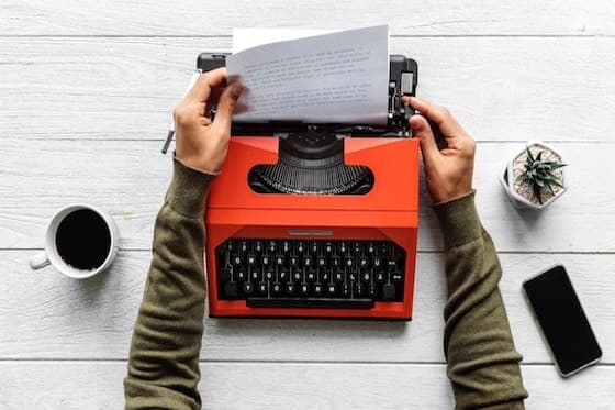 orange typewriter and coffee.