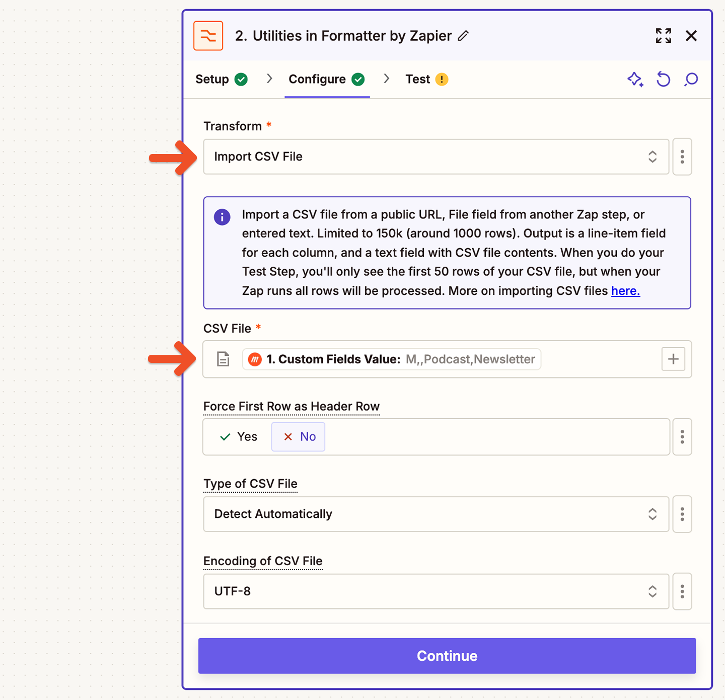 Choose Custom Fields Value as the CSV File