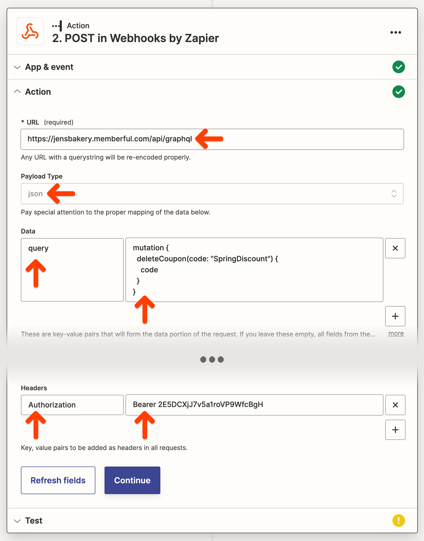 Webhooks by Zapier - settings