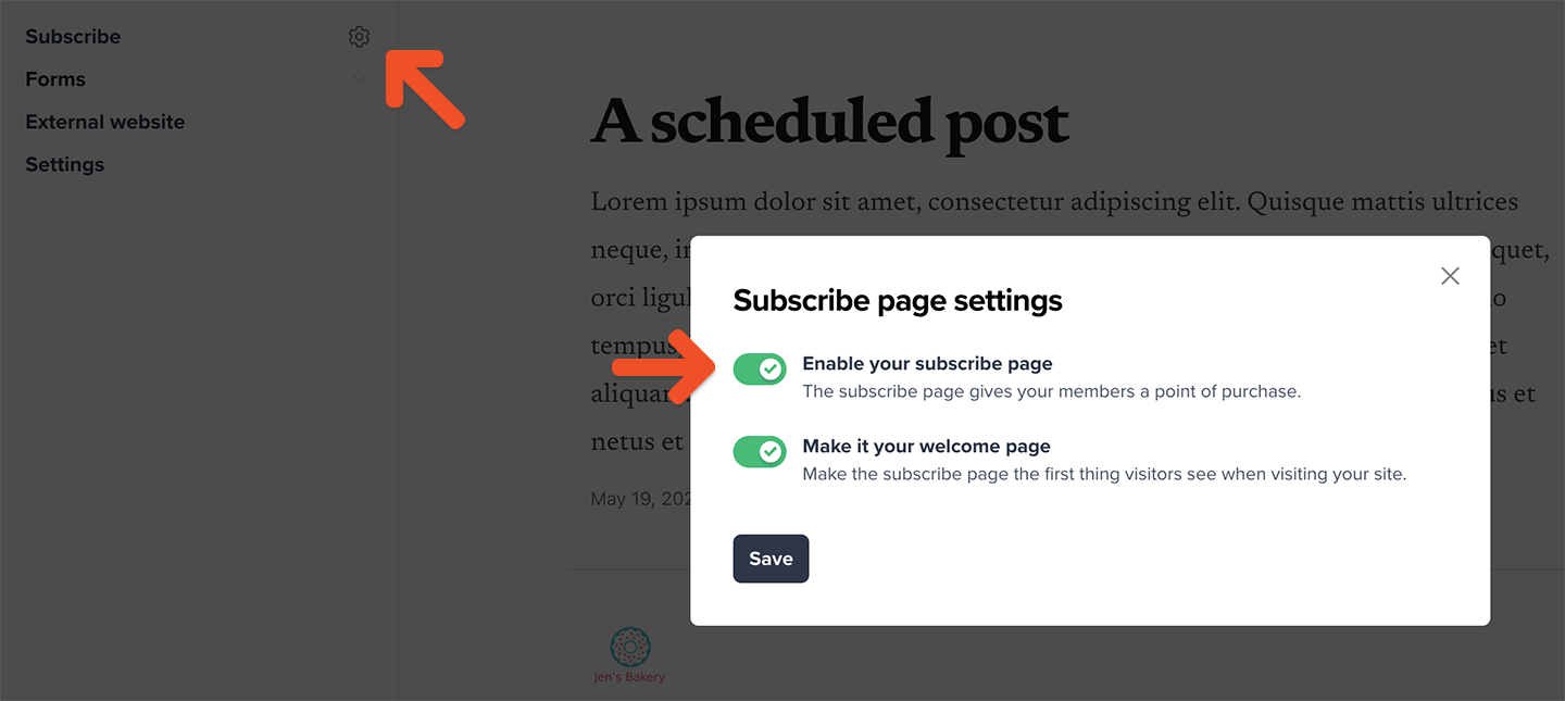 Enable your subscription page